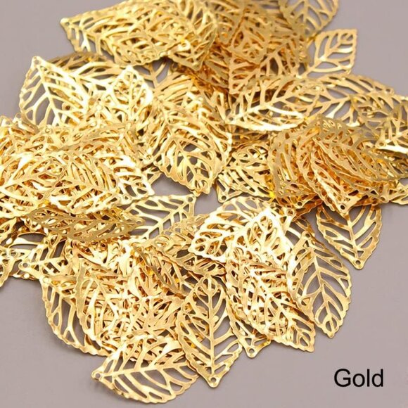 50 Pcs Hollow Leaf Metal Flower Pieces, Pendant Jewelry Making Leaf Connector DI - Picture 3 of 9